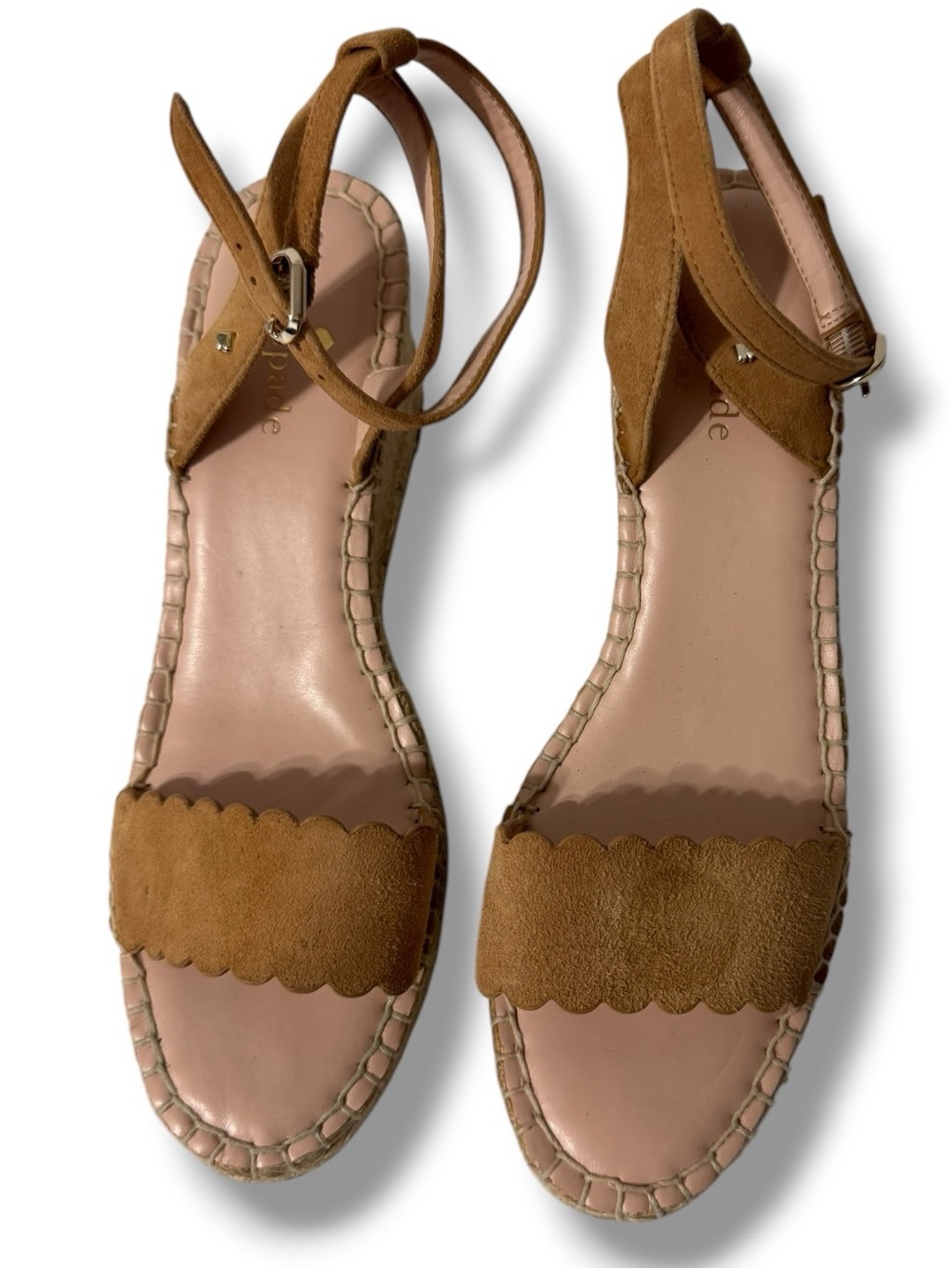 Kate Spade Theodora Espadrille Wedges Women’s 7 Tan Suede Scalloped Sandals